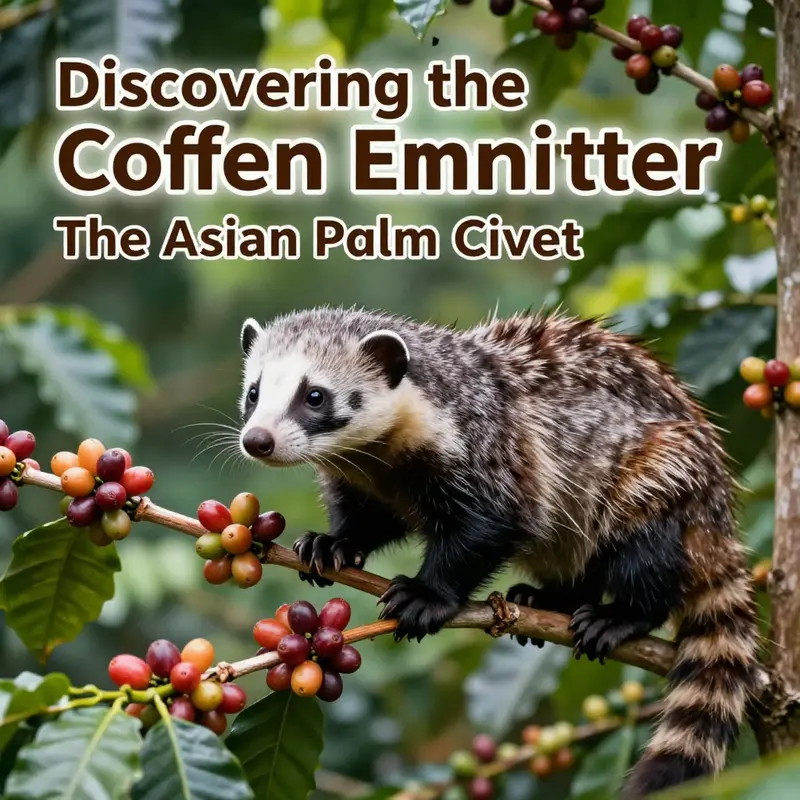 An Asian palm civet enjoying ripe coffee cherries in its natural habitat.