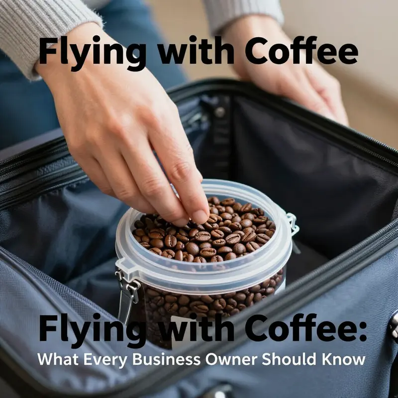 Coffee beans packed appropriately in an airport setting.