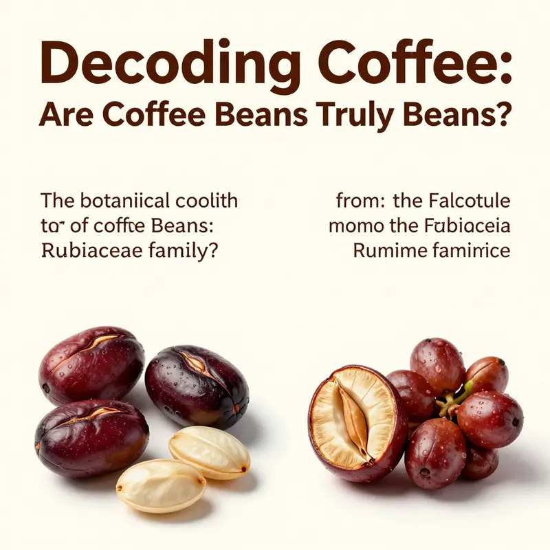 An illustration comparing coffee seeds and true beans.