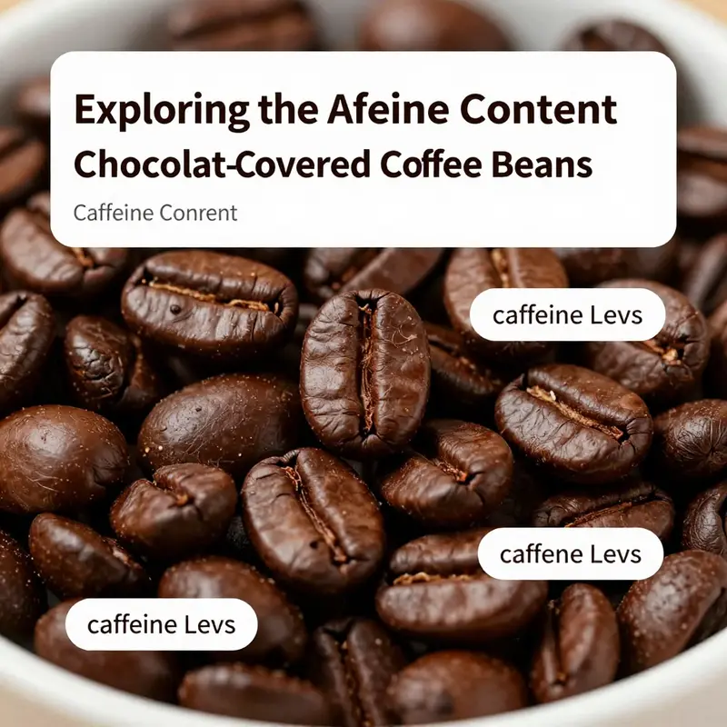 A close view of chocolate-covered coffee beans, emphasizing caffeine levels.