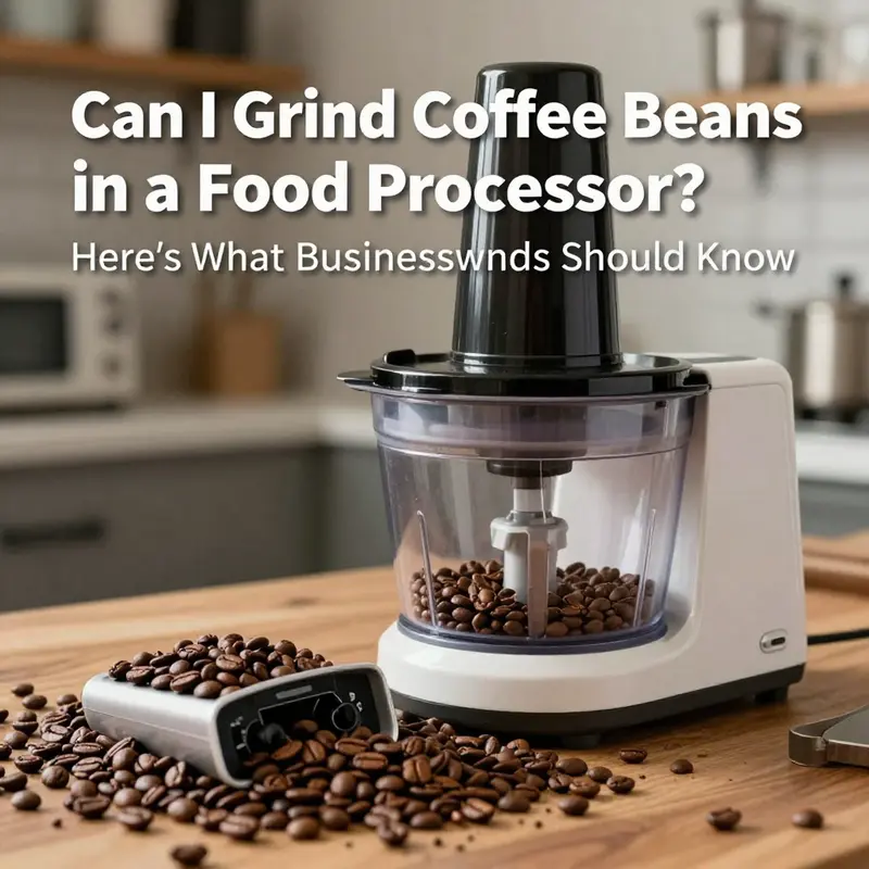 Exploring the use of a food processor to grind coffee beans in a business kitchen.