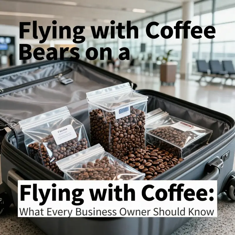 Coffee beans packed appropriately in an airport setting.