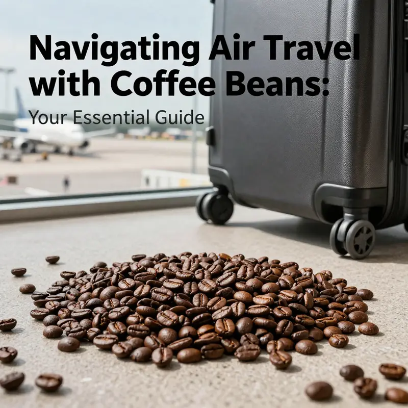 A suitcase and roasted coffee beans placed next to it on an airport runway.