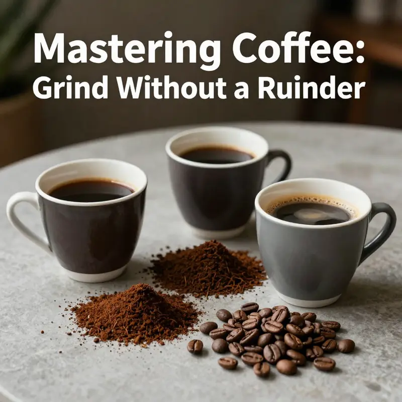 Grinding coffee beans using a rolling pin and plastic bag for a medium-fine grind.