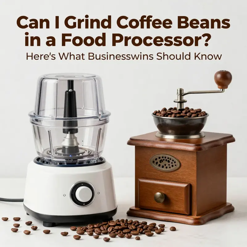 Exploring the use of a food processor to grind coffee beans in a business kitchen.