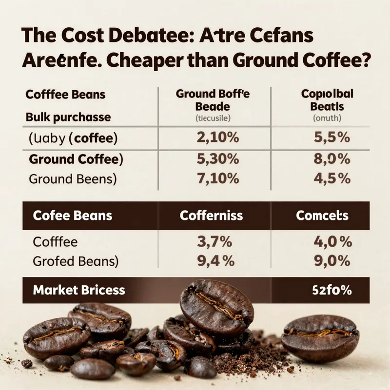 A side-by-side pricing comparison of coffee beans versus ground coffee.