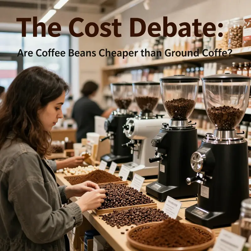 A side-by-side pricing comparison of coffee beans versus ground coffee.