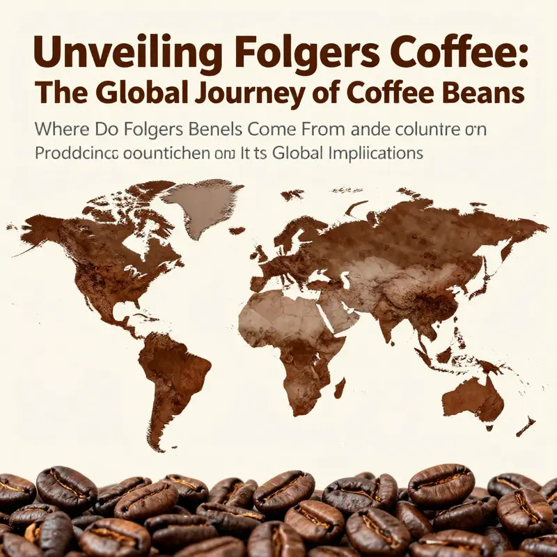 A detailed map showcasing the primary coffee-growing regions that supply Folgers Coffee.