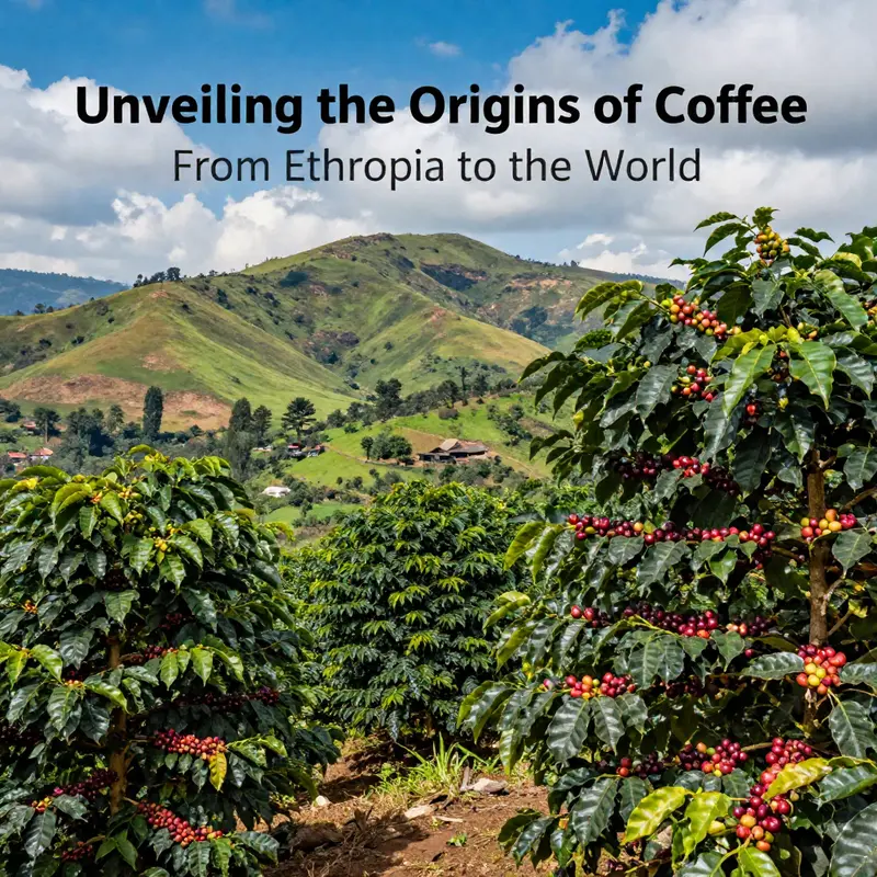 The birthplace of coffee in Ethiopia, highlighting the landscape where coffee cultivation began.
