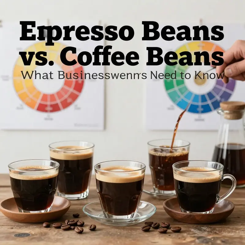 Visual representation of espresso beans and coffee beans, emphasizing their similarities and differences.