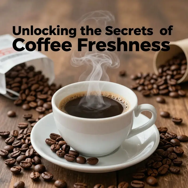 A cup of hot coffee with whole coffee beans beside it, symbolizing freshness and quality.