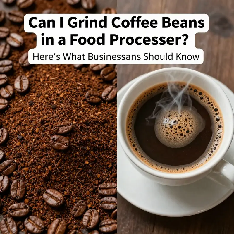 Exploring the use of a food processor to grind coffee beans in a business kitchen.