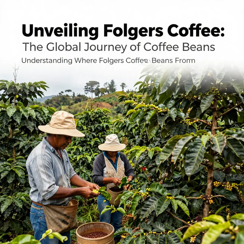 A detailed map showcasing the primary coffee-growing regions that supply Folgers Coffee.