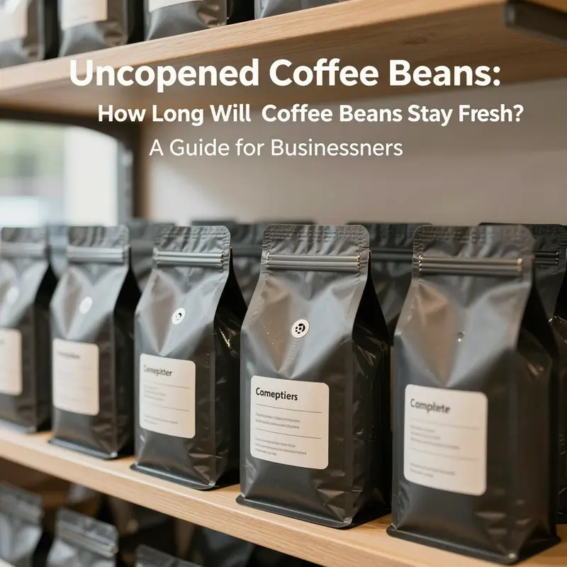 Unopened coffee bean bags stored properly to maintain freshness and flavor.