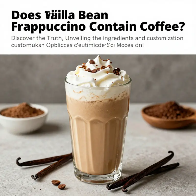 A Vanilla Bean Frappuccino with cream and vanilla beans, illustrating the drink’s inviting nature and creamy texture.