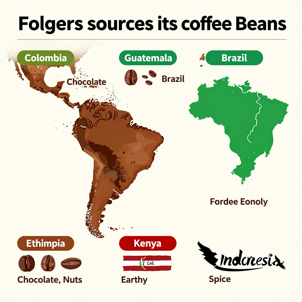 Infographic of Folgers' Bean Sourcing Regions