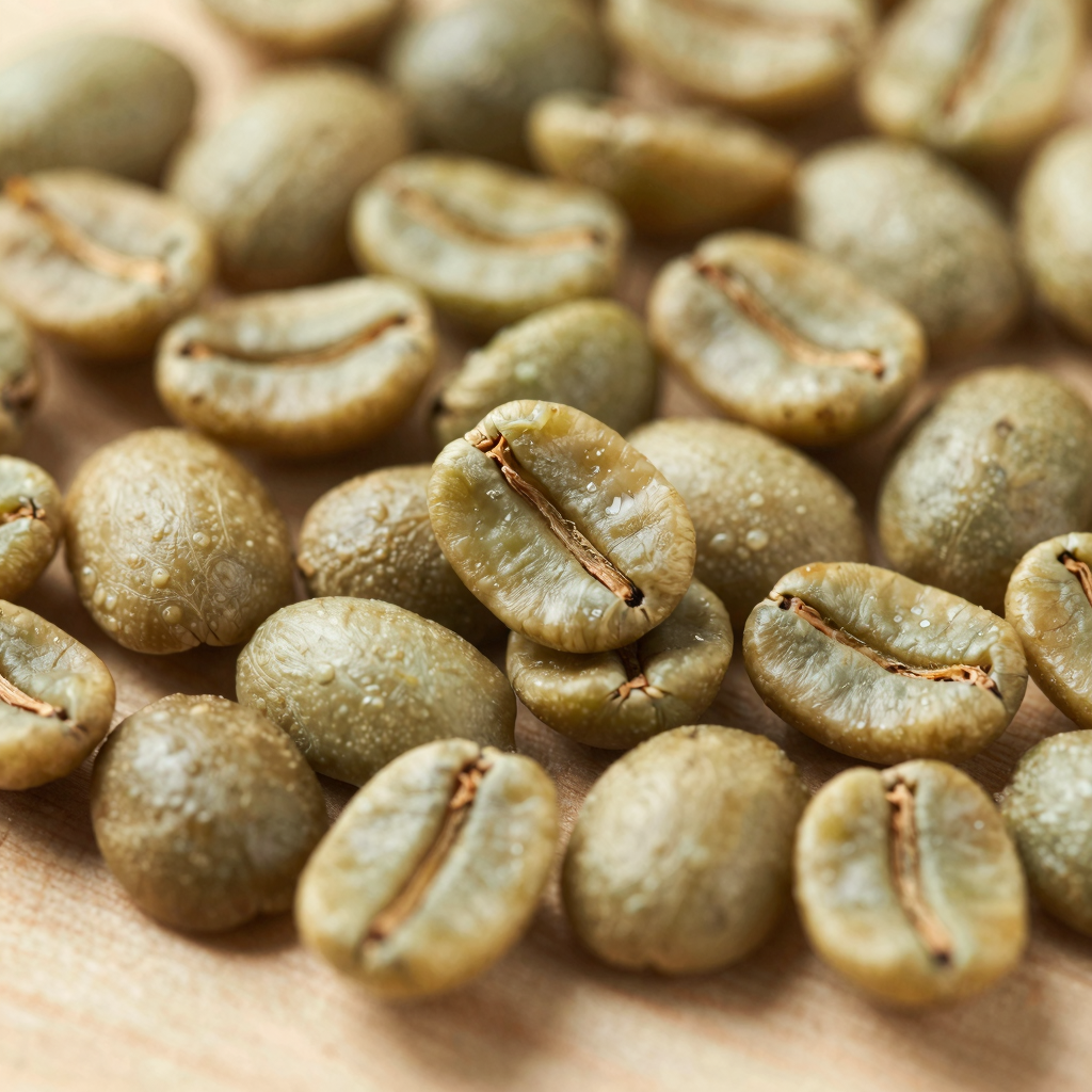 Close-up of green coffee beans