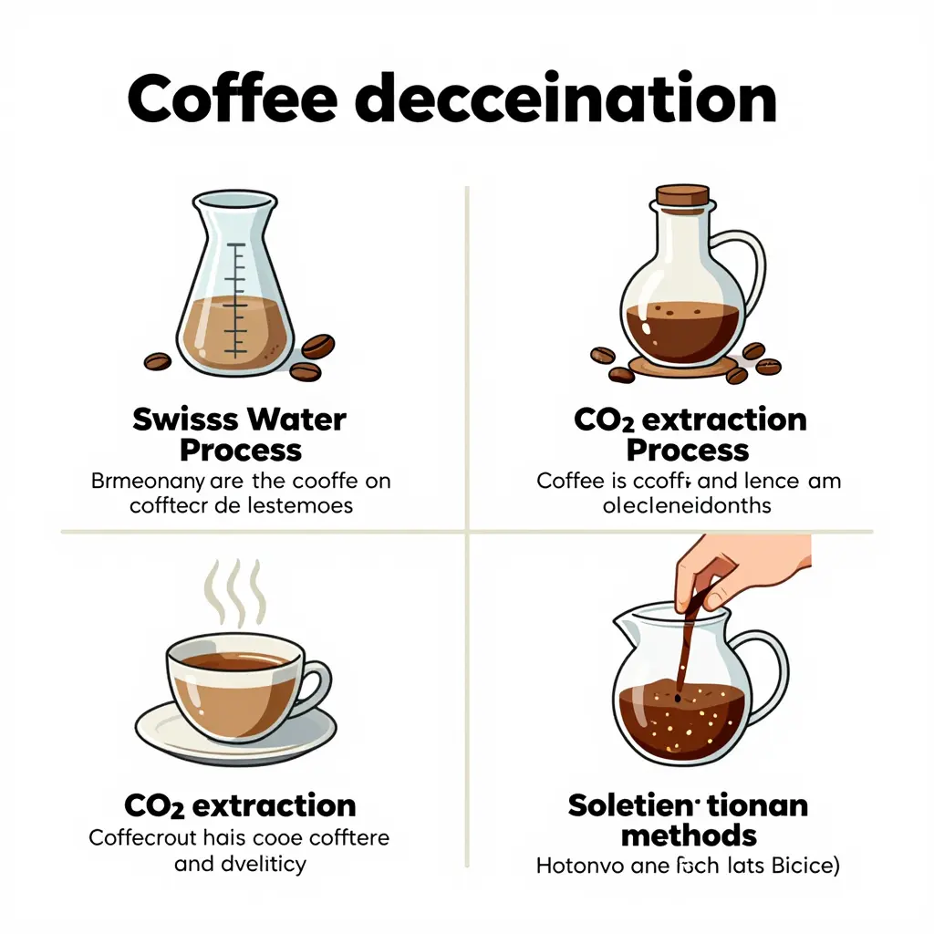 An infographic detailing coffee decaffeination methods Decaffeination Methods Infographic