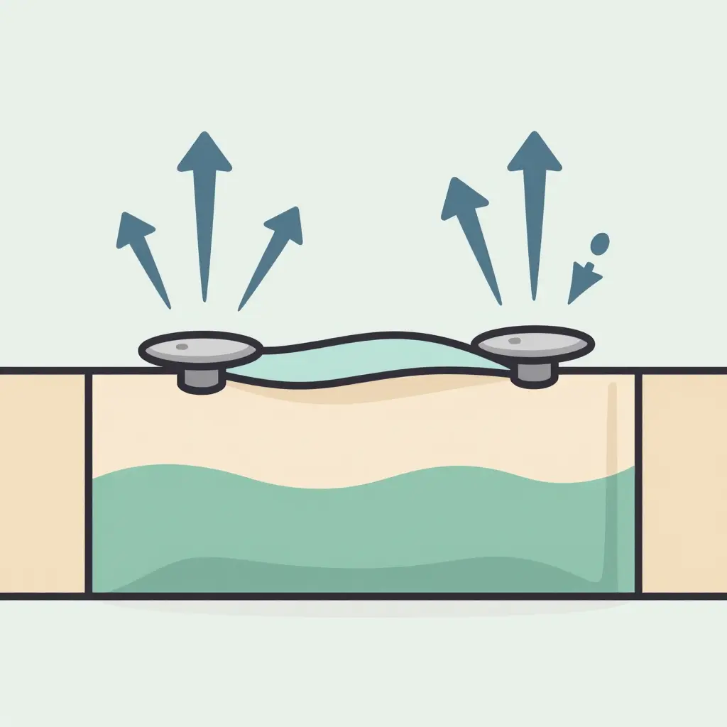 Flat 2D cross-section diagram of a one-way degassing valve showing CO2 escaping outward while outside air is blocked